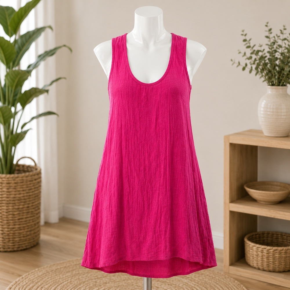NWT Cupshe Swim Cover Up Dress Womens Small Pink Scoop Back Textured Sleeveless